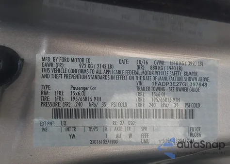 2016 Ford Focus S from USA, damaged, VIN 1FADP3E27GL397648